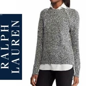 Ralph Lauren Marled Grey Academia Layered Collared School Knit Longline Sweater